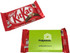 A red KitKat chocolate bar with a green sleeve packaging, featuring branding and product details.