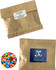 A kraft paper bag containing 50g of multi-coloured M&Ms, featuring a logo on the front.