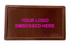 An embossed chocolate in a rectangular shape, featuring a brown colour and a space for a logo.