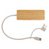 A bamboo USB hub with a white cable, featuring a built-in USB connector and a micro USB connector.