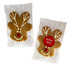 Gingerbread cookies shaped like reindeer, featuring white icing details and a red candy nose, packaged individually.