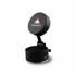 A black adjustable magnetic mobile stand with a round top and a base featuring a logo.