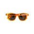 Bright orange polarised sunglasses with dark lenses, featuring a sleek design and a logo on the side.