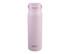 A drink bottle in soft pink with a sleek design and a logo at the bottom. It features a secure lid.