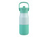 A drink bottle in mint green, featuring a two-tone design and a carry handle, with a logo on the base.
