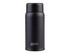 A drink bottle in matte black, featuring a rounded design and a logo on the front.