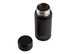 A drink bottle in matte black finish, featuring a silver stainless steel interior and a screw-on lid. It has a logo.