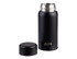 A drink bottle in matte black with a stainless steel interior and removable lid, featuring a logo.