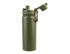 A drink bottle in matte olive green with a quick release cap and a prominent brand logo.