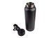 A drink bottle in matte black with a stainless steel interior and a quick release cap. Features a logo.