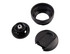 A drink bottle lid and components in black, featuring a textured grip and leakproof design. Includes an inner seal.