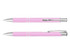 A pink lacquer pen with silver accents, featuring a sleek design and a clip for easy attachment.