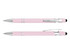 A pink stylus pen with silver accents and a clip, featuring a sleek and modern design.