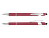 A stylus pen in a deep red colour with silver accents and a rubber tip for touchscreen use. It features a branding logo.