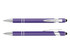 A purple stylus pen with chrome accents, featuring a smooth finish and a clip for easy attachment.