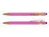A pink stylus pen with rose gold accents, featuring a sleek design and a rubber tip for touchscreens.