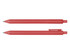 A red Virgo ballpoint pen is displayed, featuring a smooth design with a clip and a retractable tip.
