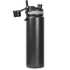 A drink bottle in matte black, featuring a double wall design and a lid with a drinking spout. Includes a logo.
