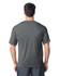 A grey adult performance t-shirt featuring a logo, showcasing a back view and short sleeves.
