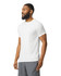 A white Gildan Performance adult T-shirt displayed on a male model, featuring short sleeves and a round neckline.
