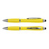 A yellow stylus pen with a shiny silver clip and accents. The product features a smooth finish and branding.