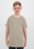 A light beige short sleeve tee for kids, featuring a plain design and a logo on the front.