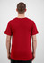 A red short sleeve tee viewed from the back, featuring a simple design and a logo.