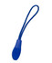 A blue changeable zip puller with a looped attachment, designed for clothing accessories.
