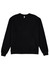 A black crew sweatshirt with long sleeves and a ribbed neckline. It features a branding logo.