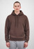 A brown men's hoodie featuring a front pocket and drawstring hood, worn by a male model.