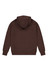 A brown hoodie with a drawstring hood and long sleeves, featuring a back view. It has a logo.