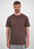 A brown men's short sleeve tee displayed on a model, featuring a simple design and a round neckline.