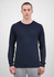 A long sleeve tee in navy blue, displayed on a model against a plain background. The garment has a logo.