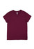 A burgundy short sleeve tee with a round neckline and a logo on the label.