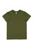 An olive green women's short sleeve T-shirt with a round neck and a logo tag.