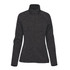 A women's full zip fleece jacket in a dark grey heather shade, featuring a high collar and long sleeves.