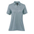A women's polo shirt in a light blue shade with a collar and short sleeves, featuring a logo on the chest.