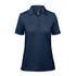 A women's polo shirt in navy blue with a classic collar, short sleeves, and a discreet logo.