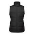 A black thermal vest featuring a high collar and zippered front, with padded sections and side pockets.