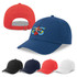 A blue cap with a logo displayed on the front, alongside black, navy, red, and white variations.