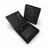 A black wireless power bank in an open box, with a USB cable and branding visible inside.