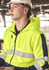 A unisex hi vis full zip stretch taped hoodie in bright yellow with navy accents, featuring reflective stripes and a logo.