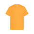 A plain orange t-shirt with short sleeves, featuring a logo on the tag.