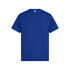 A blue men's essential t-shirt with a simple design and a logo on the label.