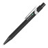 A black hexagonal ballpoint pen with a silver clip and a logo.
