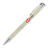 A ballpoint pen with a wheat straw barrel and silver accents, featuring a logo on the side.