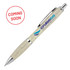 A wheat straw ballpoint pen with a silver clip and a textured cream body. Features a logo on the side.
