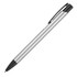 A silver ballpoint pen with a black trim and a clip for securing. It features a simple design and polished finish.