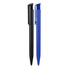 A matte black ballpoint pen beside a matte blue ballpoint pen, both featuring clips and a sleek design.