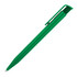 A green ballpoint pen with a glossy finish and a clip. It features a simple design.